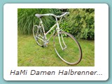 HaMi Damen Halbrenner 1974/1975
Dieses wunderschöne Rad habe ich im Herbst 2022 von meiner Schwester Petra für meine kleine Sammlung bekommen. 
Eigentümer: Johannes Mittendorf, Uetersen
