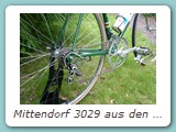 Mittendorf 3029 aus den 1980er Jahren
nach dem Erwerb des Rahmen wurde das Rad komplett mit Campagnolo Super Record zeitgerecht aufgebaut.
Eigentümer: Johannes Mittendorf, Uetersen 